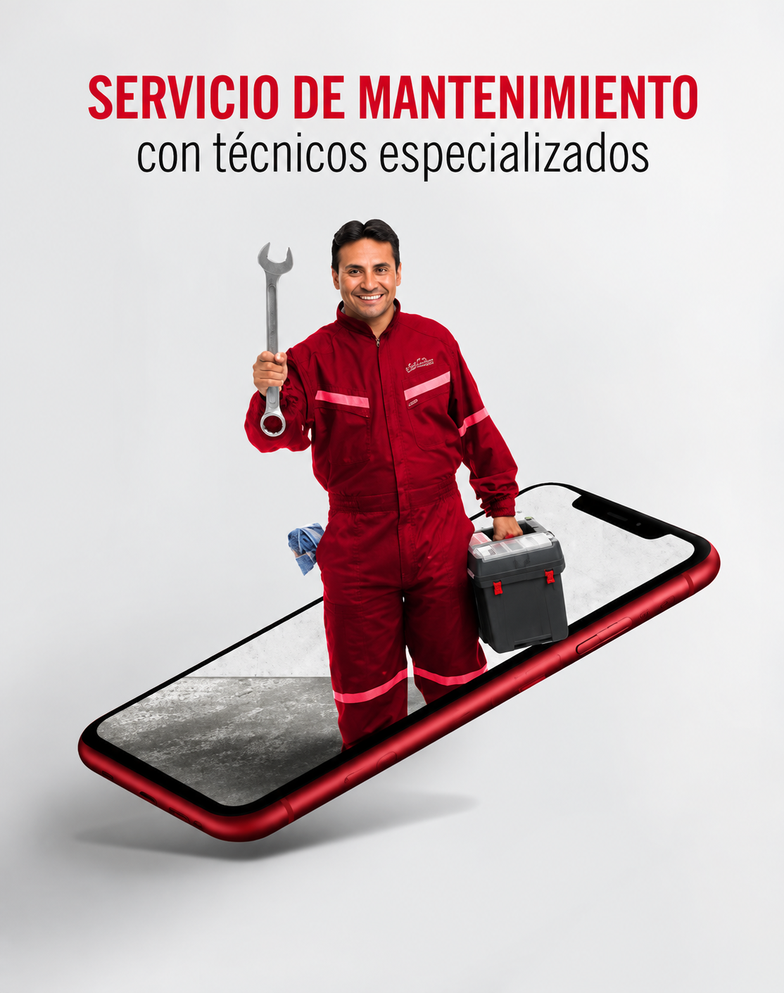 Técnico de mantenimiento junto a una caja de herramientas